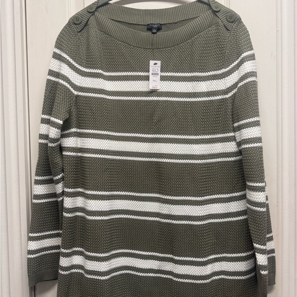 Talbots Olive and Cream Textured Sweater NWT